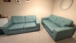 3-Seater Sofa & 2-Seater Sofa 📏 Approximate dimensions:
• 3-seater: 190 cm wide
• 2-seater sofa bed: 180 cm wide

🐾 Teal/blue-green colour
🐾 2-seater converts into a sofa bed
🐾 Good overall condition
🐾 Cat scratches on corners/sides
🐾 From a smoke-free home
📍 Collection only – Harrogate HG3 - removed for £182