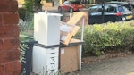 2x desks, boxes and frames 2x desks, 2x cardboard boxes, 1x wardrobe door, 1x old desk metal frame N11 - removed for £110