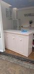 Wooden counter unit Wooden counter on wheels..will need 2 ppl to lift- functioning - on wheels E2 - removed for £130