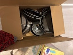 Pans, frame, helium, toy,shelf Box of old pans, empty helium canister, broken frame, broken child’s toy & car parcel shelf SW18 - removed for £57
