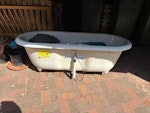 Large ceramic bath The bath is heavy but is reusable. One of the feet got broken but there are exact replacements available to purchase on e-bay if you wish. We had the bath boxed in which case the style of replacement foot won't matter. KT22 - removed for £78