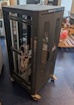 office clearance wooden pallet large, one standing metal cabinet. other cabinet on a desktop, desktop large pile of rubbish boxes ect. SW18 - removed for £182