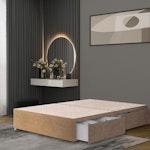 Bed Centre Flexby Divan Bed Ba Double divan bed base (4ft6) in beige fabric with 2 storage drawers. No headboard. Includes bed base only, mattress not included. SE16 - removed for £57