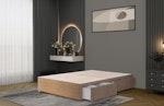 Bed Centre Flexby Divan Bed Ba Double divan bed base (4ft6) in beige fabric with 2 storage drawers. No headboard. Includes bed base only, mattress not included. SE16 - removed for £57