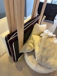 4 headboards and cushions 4 single bed headboards 
Bean bag and cushions
2 glass candle sticks
Printer and cartridges W4 - removed for £65