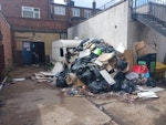 Only the waste ignore caravan **PLEASE CAN THE RUBBISH AND WASTE BE CLEARED ASAP** Caravan is not for removal and being removed by a company appointed by Betfred. Only waste built up by the caravan to be removed. Anything on top of tenant bins please leave on the bins as Biffa or the council will remove them. HA8 - removed for £453