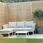Garden sofa and small table L shape garden sofa and small table, the L section disconnects so total size is same as normal sofa. SW13 - removed for £84