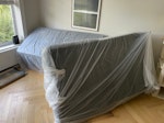 2 piece L shape corner sofa Wrapped in plastic for removal because it has pet stains.
Dimensions of the separated pieces:
- L:175cm, H:55cm, D: 105cm
- L:190cm, H:55cm, D:100cm TW2 - removed for £104