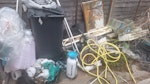 Mixed Household and garden sca Very mixed mainly household rubbish.  Plus dried twigs and some garden unwanted items.  Easy parking by attached garages and a large gate gives access to the garden
  The large black bin and a concrete roller are not for disposing GU21 - removed for £123