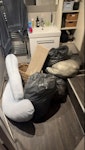 7 bin bags of rubbish + waste 7 bin bags of rubbish plus a wicker basket, dog ramp and pregnancy pillow NW6 - removed for £71