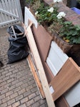Door and pieces wood Internal wooden door
1.9m Long piece of Mdf
Small pieces of wood bagged
Longer pieces of wood SW19 - removed for £65