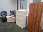 Bedroom Furniture Double divan bed base, double mattress, double wardrobe, chest of drawers, bed side table, chest of drawers, coffee table, grey ottoman W12 - removed for £141