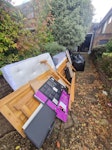 Household furniture/waste 1 x double divan bed base, 1 x double mattress, 1 x bicycle, door frames, wooden bed base, 1 x chair, 2 x black bags, small items such as rug an dcardboard box etc. W5 - removed for £156