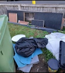 Worktop, bag, vinyl offcuts Worktop, bag, vinyl offcuts, bucket, 
PLEASE DO NOT TAKE THE DUVET AS THIS IS NOT OUR WASTE. THANK YOU SO16 - removed for £225