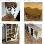Furniture from flat (9 items) Clearing a rented flat before new tenants move in. 9 items, all in good, reusable condition: metal plant stand; wooden drop-leaf table; cube bookcase; cube storage unit with drawers; desk + office chair; round red rug; 2 wooden bedside tables; tall black shelving unit/clothes rail; large black-framed mirror. Flat in a block. Owner abroad: access via letting agent SAB (Leane Doust, 0203 786 3145), weekdays in office hours. Must go before 1 Nov. Waste transfer note please. SE1 - removed for £91