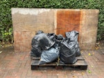 DIY waste -Bags Plywood Pallet 1x Plywood sheet, Wooden Pallet, 9x bags broken Tiles/Plaster & bucket SE23 - removed for £104
