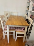Shelves, table and chairs 2x IKEA bookcases- resuable and good condition
1 x dining table and 4x chairs from Argos- reusable and good condition just wobbly and will need screws tightened. BN2 - removed for £104