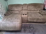 Dfs reclining sofa with chaise Still in good condition. Comes in 3 separate pieces with interlocking slots & can just have the armchair & chaise together creating a large 3 seater with entertainment part on its own E6 - removed for £130